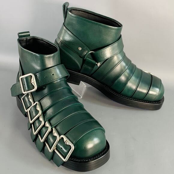 BURBERRY Size 9.5 Forest Green Leather Pull On Belted Boots main image 7